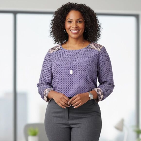 Loft Plus Printed Long Sleeve Blouse Size 20 in Purple - Picture 1 of 7